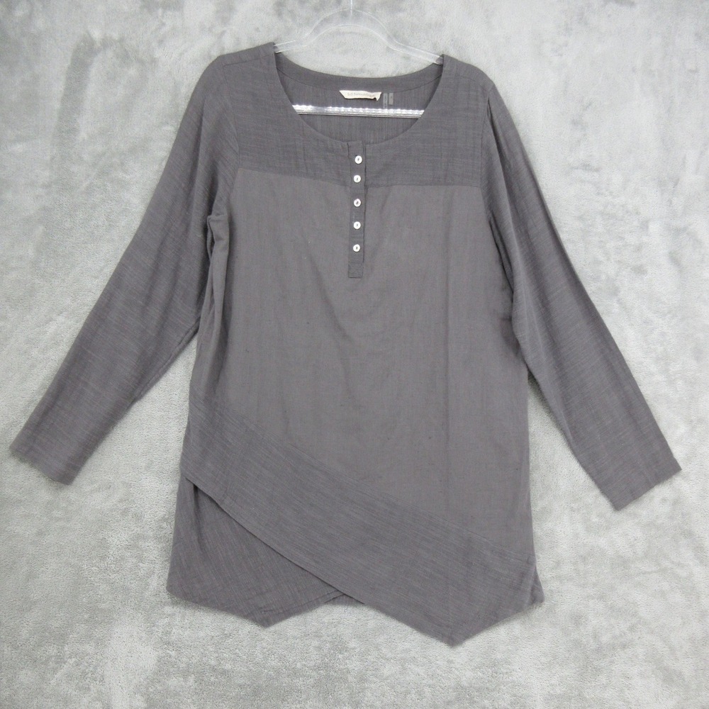 Soft Surroundings Top Womens Size S Linen Blend Asymmetrtic Hem Lagenlook Gray